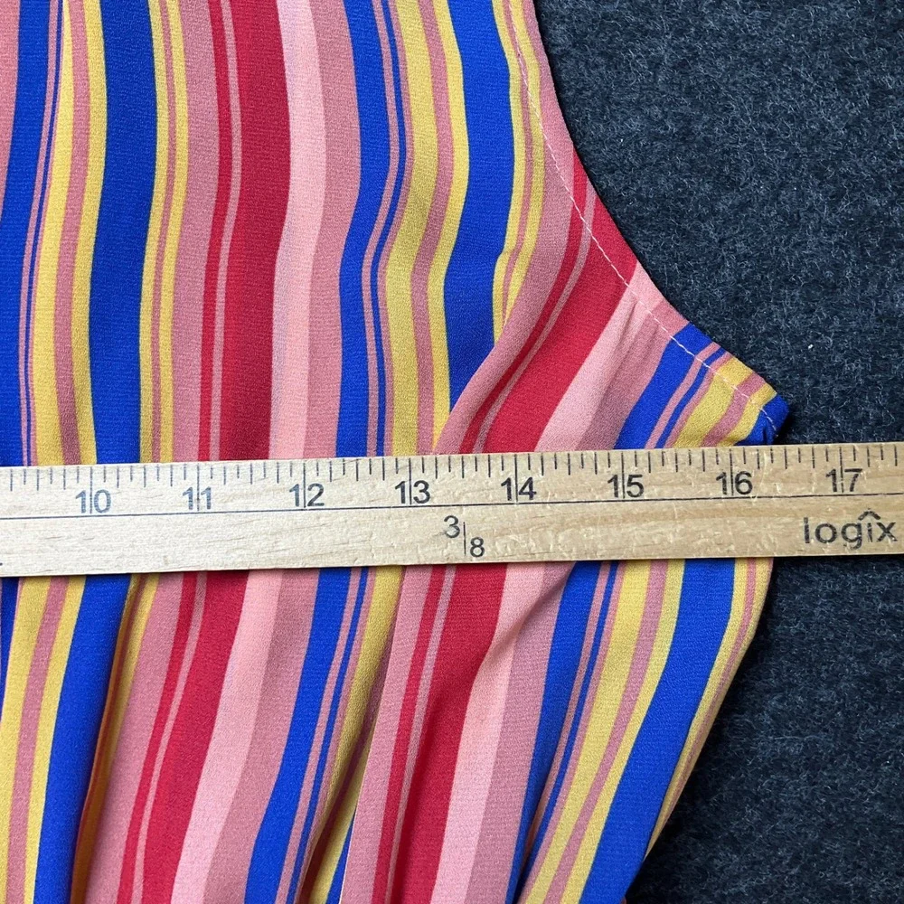ModCloth Midi Dress Womens M Multi Color Stripe Smocked Mock Neck Boho Retro
